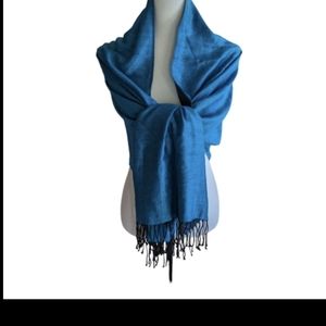 - Pashmina and silk scarf. Jewel toned blue. EUC